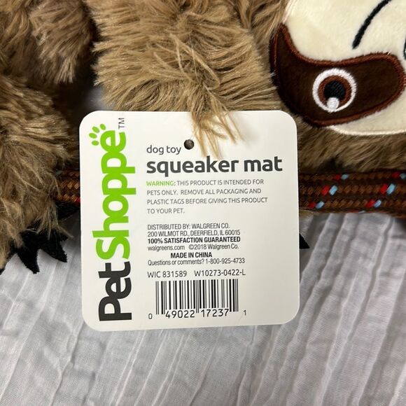 🏆HP🏆 PetShoppe Sloth Squeaker Mat Dog Toy White Brown Black White Ivory - Picture 9 of 13